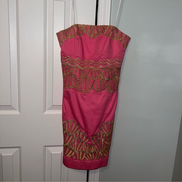 Lilly Pulitzer Vibrant Pink Strapless Dress with Gold Accents - Picture 3 of 5